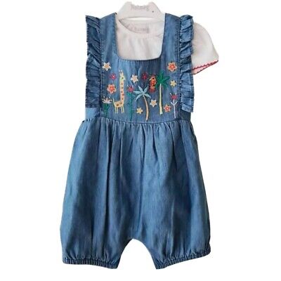 Nutmeg baby girls denim zoo dungarees top shorts summer playsuit romper outfit
