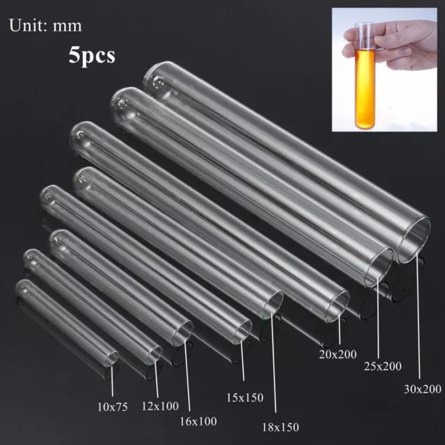 5pcs Glass Pyrex Borosilicate Rimmed Test Blowing Tubes Borosilicate Lab 8 Size