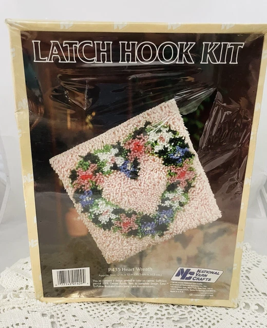 National Yarn Crafts Latch Hook Rug/Wall Hanging Kit Heart Wreath 12x12 NOS 1986