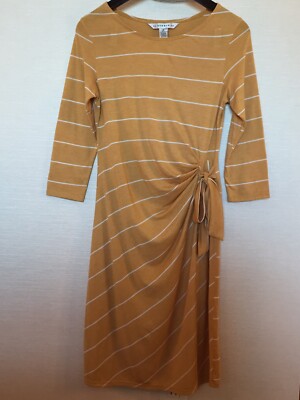 AA Studio AA Butterscotch Yellow Striped Side Tie T-Shirt Dress Womens Size 10