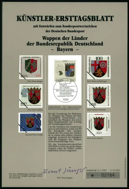 Brd Künstler-Etb 1992/12 1587 Wappen Bayern Entwürfe!!