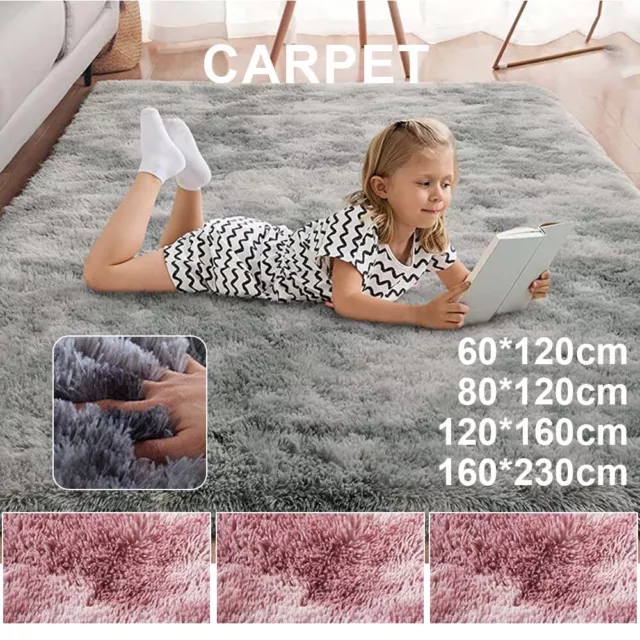 Soft Large Plush Floor Carpet Fluffy Area Rug Pad Mat Shaggy Bedroom Living Room