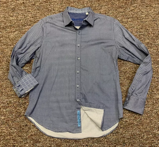 Robert Graham Long Sleeve Button Up Dress Shirt Mens Large Blue Geometric