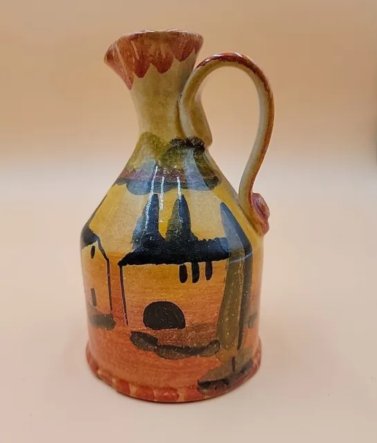 Water Drink Pitcher Hand Painted & Handmade In Italy 6.5" Unique Landscape