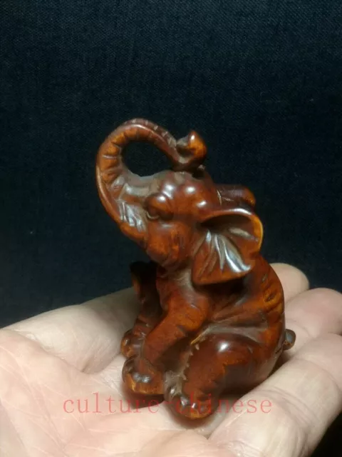 Japanese boxwood hand carved Elephant Figure statue netsuke old collectable gift