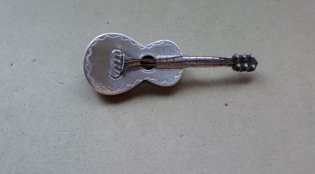 Vintage Mexico Sterling Silver Guitar Pin