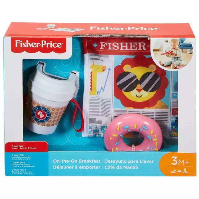 Fisher Price Breakfast Playset Cup Rattle Crinkle Newspaper Doughnut Teether