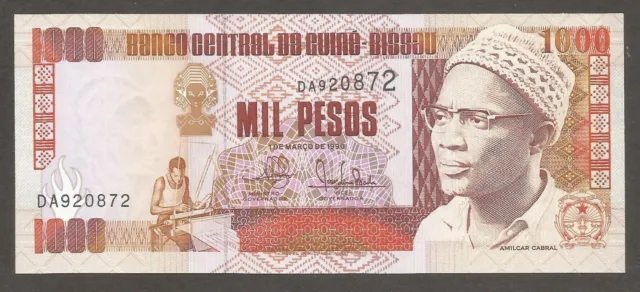 Guinea Bissau 1000 Pesos 1.3.1990; UNC; P-13a; L-B204a; Hombre Tejiendo; Mural