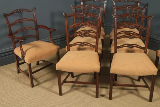 Antique Set of Eight English Georgian Ribbon Back Mahogany Dining Chairs c1880 2