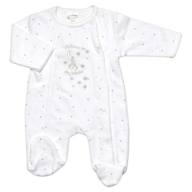 Newborn Baby Sleepsuit Girls Boys ~ Welcome To The World ~ Silver Stars ~ NB 0-3