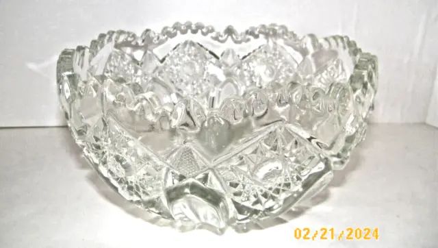 Early American Brilliant Cut Glass Hobstar Sawtooth Bowl Antique