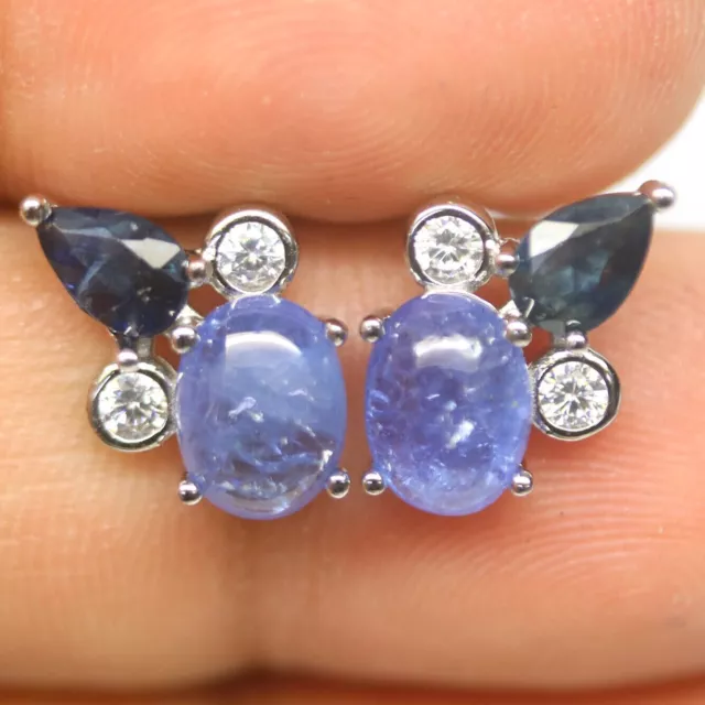 Boucles d'oreilles argent 925 avec tanzanites saphirs et CZ