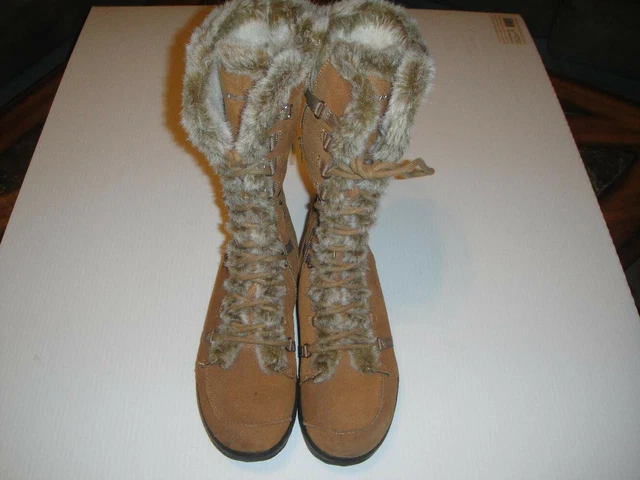 Sketchers Shape Ups Women's Chestnut Fur Leather ElasticityBoots Size 8 SN 11812