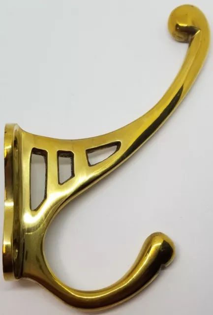 LARGE 5" Plain CAST BRASS Front Mount Coat Hook double rack hat jacket fancy old