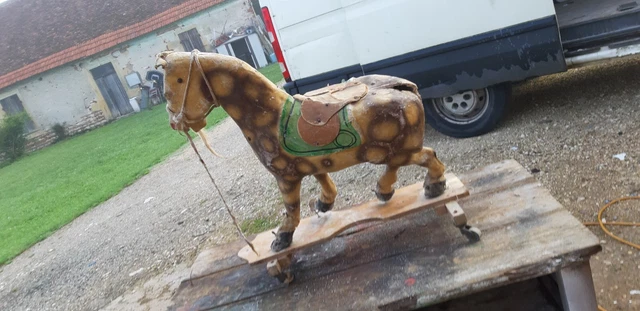 Jouet Ancien à Tirer CLERC - Cheval En Carton Bouilli Et Charrette En Bois, PAMPO