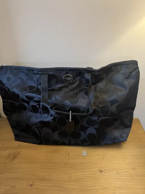 Coach Large Solid Black Logo Print Getaway Travel Weekender Tote NWOT RARE!￼
