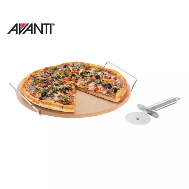 Avanti 33cm Pizza Stone Set w/ Rack and Pizza Cutter AU Free Shipping