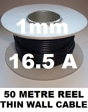Thinwall Automotive Cable Reel 1Mm  50M Black 16A 12V Car Boat Loom Wire 32/0.2