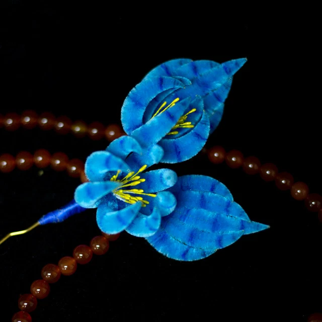 Chinese Style Jewelry Silk Velvet Flower Blue Gradient Chrysanthemum Hairpin