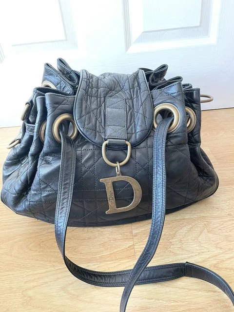 AUTENTICA BORSA VINTAGE nera Christian Dior con cordini in 