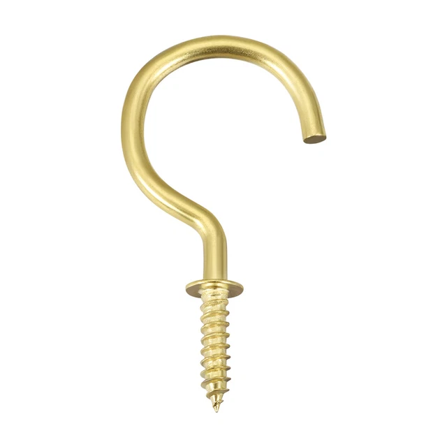 2.1" Screw Eye Hooks Self Tapping Screws Screw-in Hanger with Plate Golden 20pcs