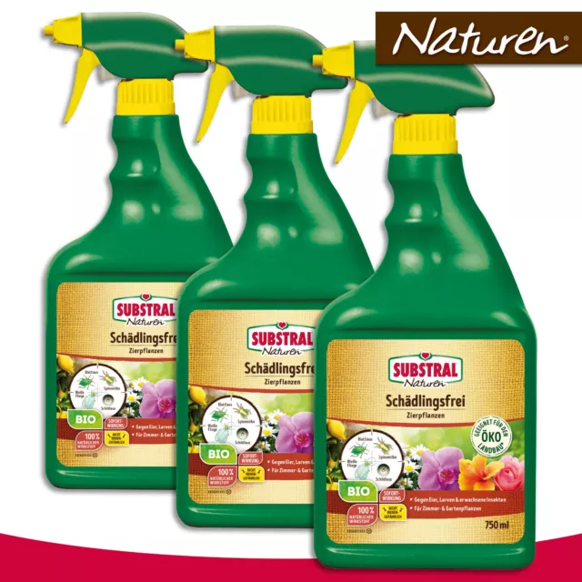 Substral Naturen 3x 750ml Schädlingsfrei Zierpflanzen Bio Blattlaus Weiße Fliege