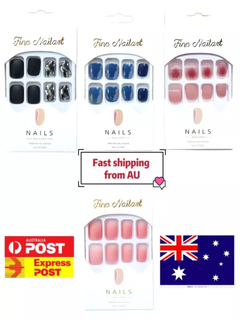 24Pcs Kit Mix Colors Press on nails glue gel on painted reusable fast wearable#