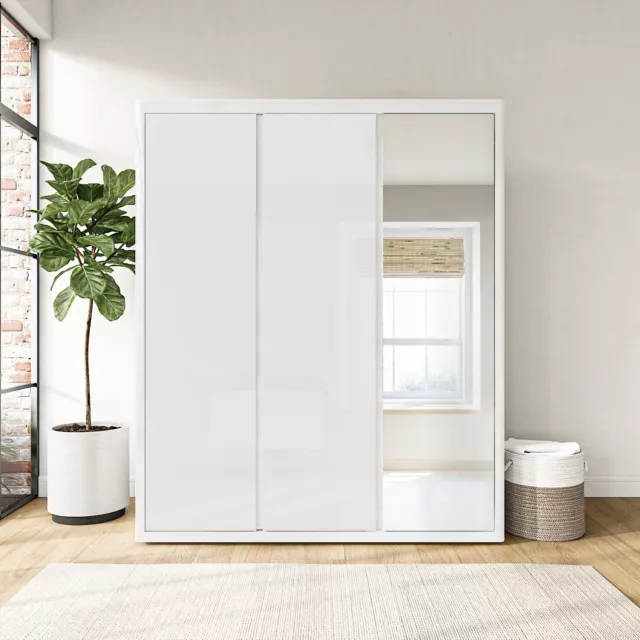 White Gloss 3 Door Wardrobe with Mirror and Soft Close Doors -  BUN/LEX014/85777