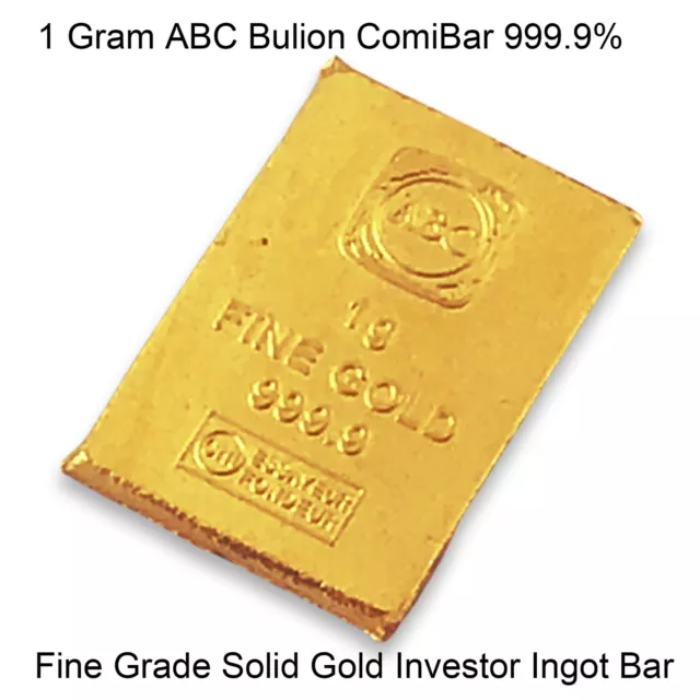 1 Gram 999.9 Fine Solid Gold CombiBar ABC Minted Bullion Investment Ingot Bar