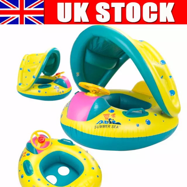 Kid Inflatable Swimming Boat Seat with Sunshade Baby Swim Float Ring for Pool UK