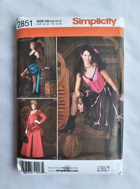 Saloon Girl Can Can Dancer Costume Sewing Pattern Misses' XS-M Simplicity 2851