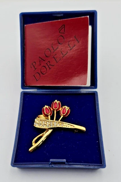 Broche Dorée Aux Deux Tulipes - 7 Cm De Haut - Occasion (fermeture à Revoir)