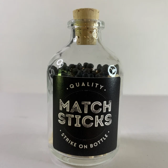 Smoke & Budder 60+ Black Tipped Wooden Matches 3” Corked Glass Bottle w/ Striker