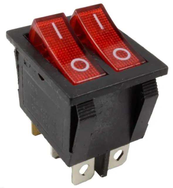 LED Rosso Doppio Acceso-Spento Rettangolo Interruttore a Bilanciere 230V 15A