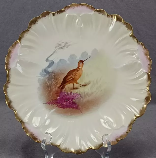 Klingenberg Limoges Hand Painted Game Bird Ivory Pink & Gold 9 1/4 Inch Plate A