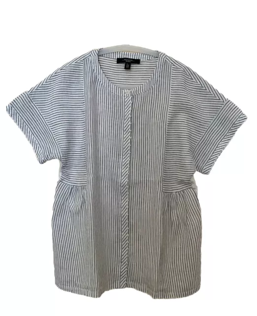 Weekend Max Mara Womens White and Black Linen Striped Button Front Top Sz M