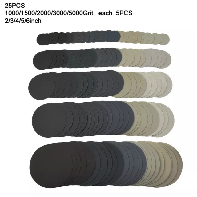 25Pcs 2/3/4/5 15.2cm 1000/1500/2000/3000 / 5000Grit Humide Sec Poncer Discs