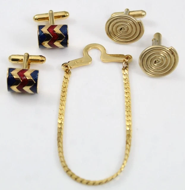 Christian Dior GoldTone Plated Tie Chain & 2-Pair Sterling Gold Tone Cufflinks