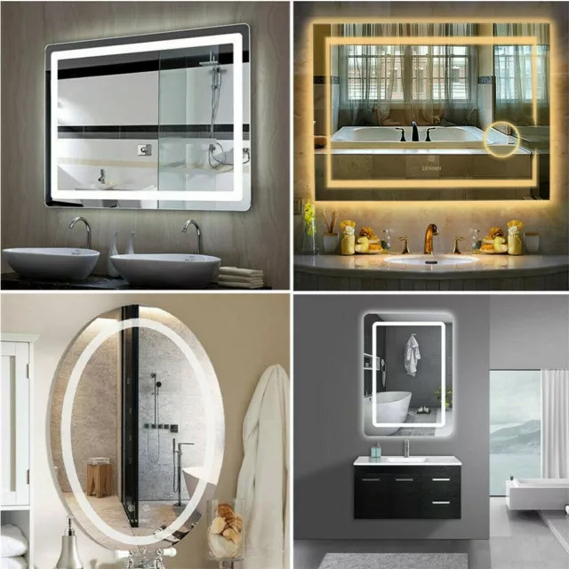 LED Illuminated Bathroom Mirror Wall Mount Vanity Mirror Anti-fog Touch Hardwire