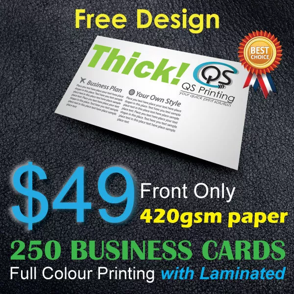 250 Business Cards full colour Printing (Front Only) on 420gsm paper+FreeDesign
