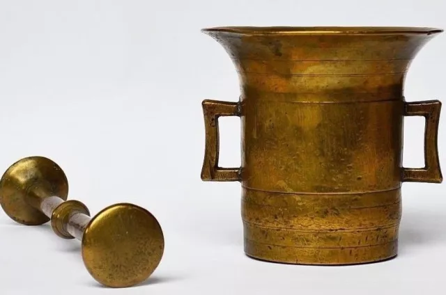 Großer Apothekermörser Apotheker-Mörser mit Stößel Messing um 1800 ca. 3kg