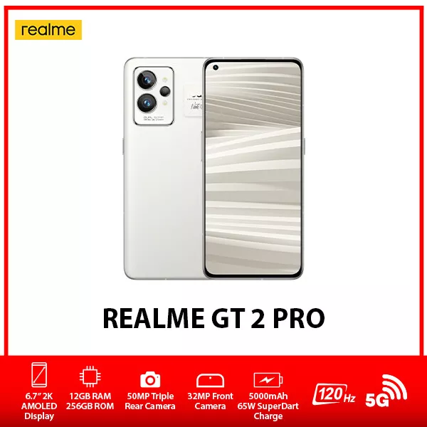 Realme GT2 Pro RMX3300 Steel Black 128GB 8GB RAM Gsm Unlocked Phone  Qualcomm SM8450 Snapdragon 8 Gen1 50MP The phone comes with a 6.67-inch  touchscreen display with a resolution of 1440x3216 pixels.
