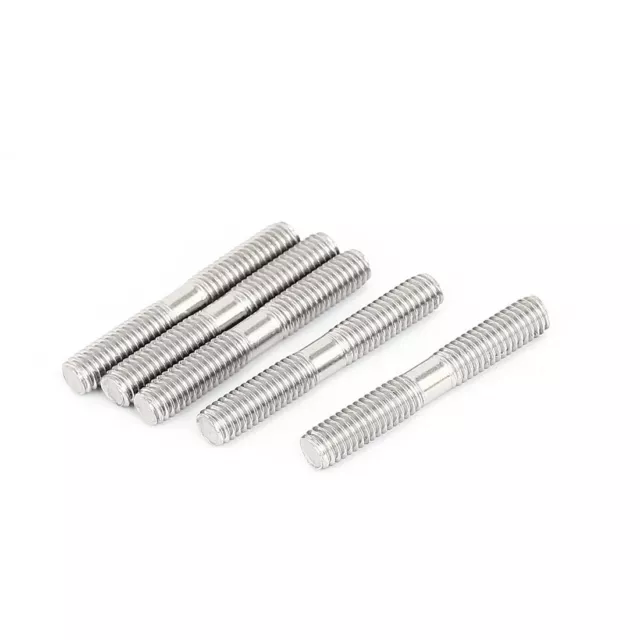 5Pcs M6x40mm 304 Stainless Steel Double End Threaded Stud Screw Bolt Silver Tone