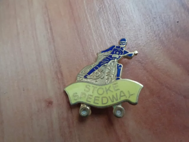 Vintage Stoke Potters Speedway Blue Rider Enamel Metal Gold Pin Badge
