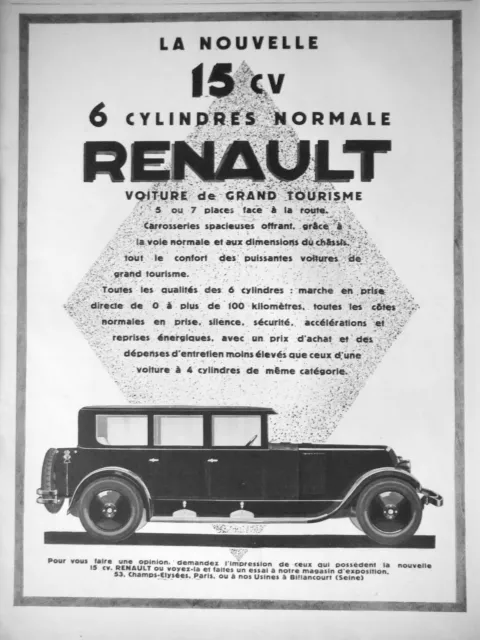 1927 Renault La Nouveau 15 Hp 6 Cylinder Normal Advertising - Advertising