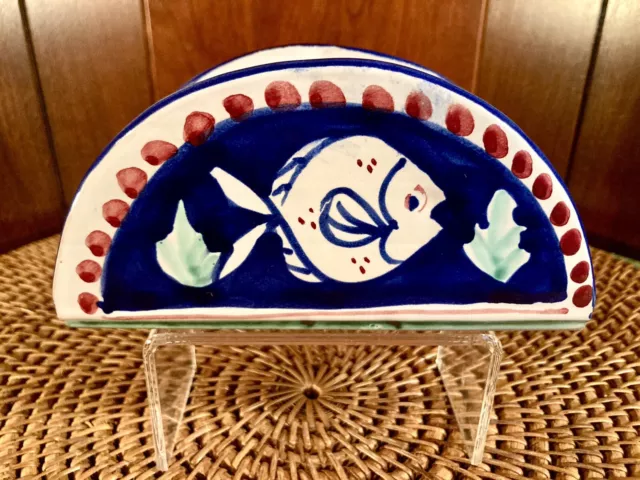 Italian Pottery Fish Pesce Napkin/Letter Holder Royal Blue Hand Painted* VGC