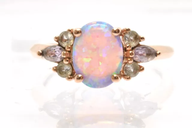 10K ROSE GOLD Pink Opal Prasiolite Idiolite Gemstone Ring Estate Size 4 ...