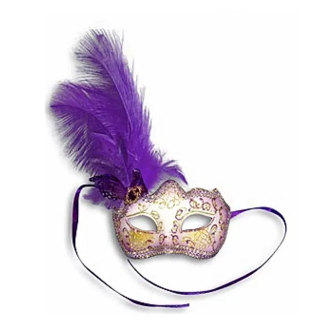 Purple Feather Glitter Mask Venetian New Years Eve Masquerade Ball Face Party Ma