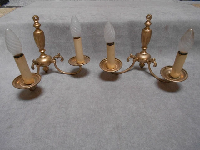 PAIR  of vintage  FRENCH   brass & bronze WALL Light SCONCES
