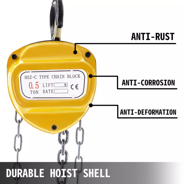 VEVOR Polipasto de Cadena Manual de 500kg Cuerda de Elevaciónde 6m Amarillo 3